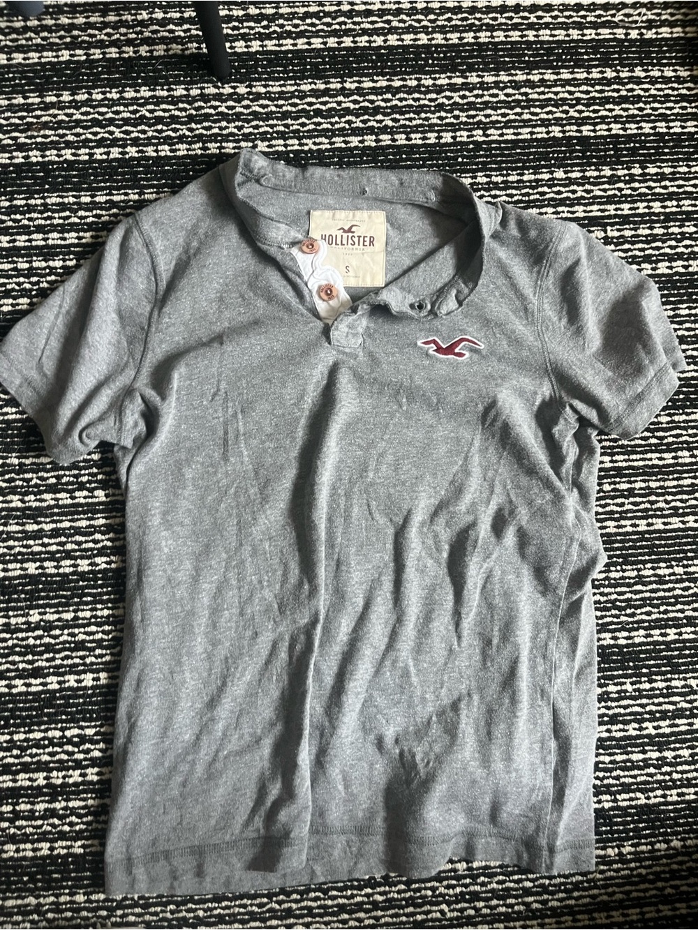 y2k Hollister Heather Gray Short Sleeve Polo with Red Embroidered Logo